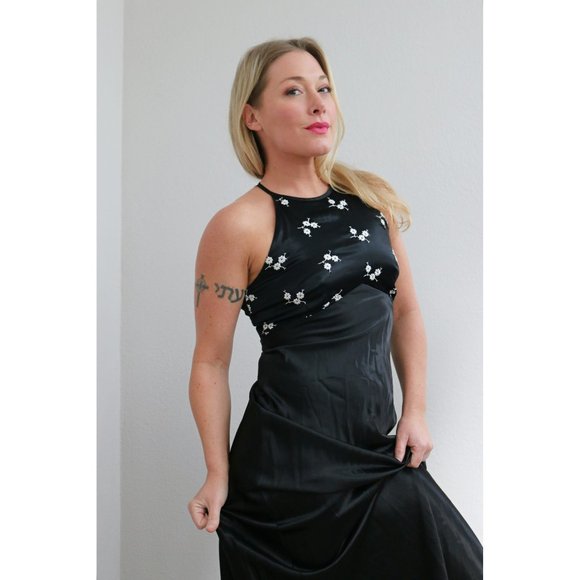 1980's Zum Zum Bias Cut Evening Gown // Women's Size Extra Small to Small - Picture 4 of 10